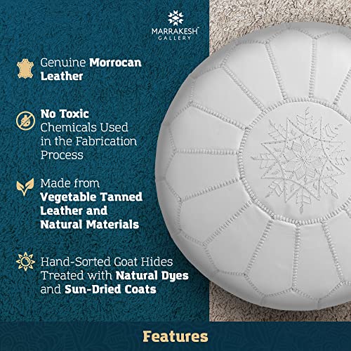 Marrakesh Gallery Genuine Leather Round Pouf Unstuffed - Moroccan Ottoman Footstool, Footrest Cover - Boho Decor - Bohemian Living Room, Bedroom, Kids Room, Gift & Wedding (Dark Tan)