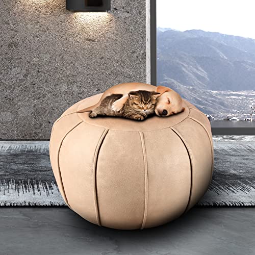 Louis Donné Unstuffed Moroccan Ottoman Pouf Cover, Supersoft Handmade Faux Moroccan Decor, Storage Solution, Foot Rest, Footstool, Pouffe Seat for Balcony Office Indoor 21dia Chestnut Brown