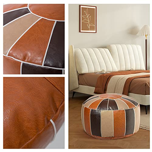 Vannaey Pouf Ottoman Foot Stool, PU Leather Pouf Cover Footstool Footrest Floor Cushion, Unstuffed Handmade Round Ottoman, Poufs for Living Room, Bedroom (No Stuffing)