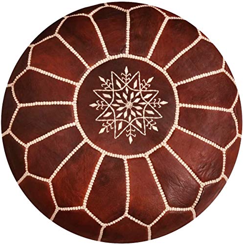 D.Art Group- Moroccan Pouf - Genuine Goatskin Leather - Bohemian Living Room Decor - Hassock & Ottoman Footstool - Round & Large Ottoman Pouf - Unstuffed (Dark Brown)