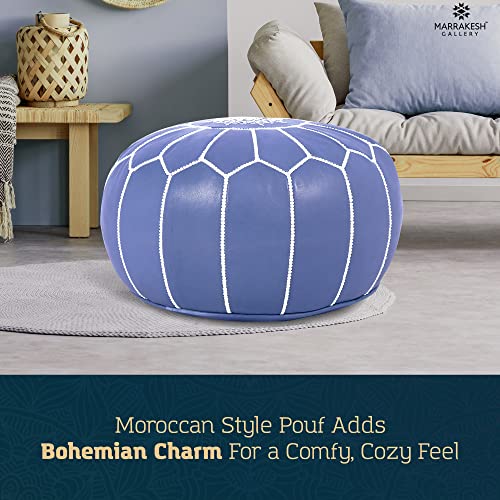 Marrakesh Gallery Genuine Leather Round Pouf Unstuffed - Moroccan Ottoman Footstool, Footrest Cover - Boho Decor - Bohemian Living Room, Bedroom, Kids Room, Gift & Wedding (Dark Tan)