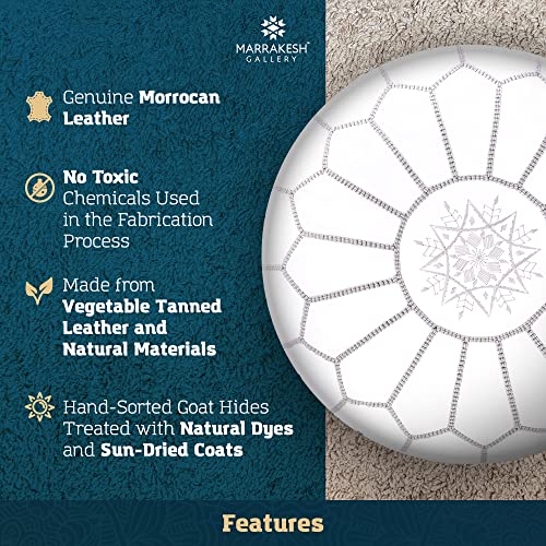 Marrakesh Gallery Genuine Leather Round Pouf Unstuffed - Moroccan Ottoman Footstool, Footrest Cover - Boho Decor - Bohemian Living Room, Bedroom, Kids Room, Gift & Wedding (Dark Tan)