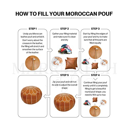 MARRAKESH STYLE Comfortable Leather Ottoman Pouf - Handmade Unstuffed Moroccan Pouf Cover - Round Pouf & Foot Rest Ottoman - Perfect for Living Rooms Bedrooms & Kids Room - Brown