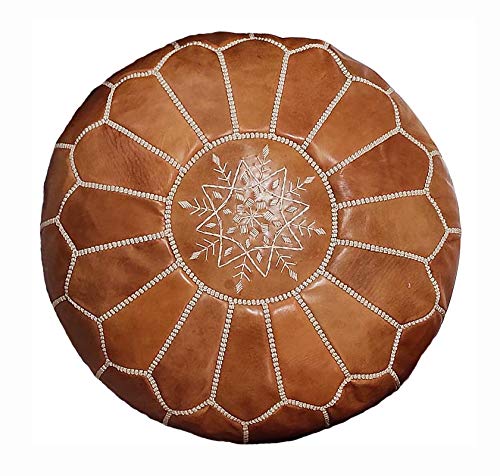 D.Art Group- Moroccan Pouf - Genuine Goatskin Leather - Bohemian Living Room Decor - Hassock & Ottoman Footstool - Round & Large Ottoman Pouf - Unstuffed (Dark Brown)