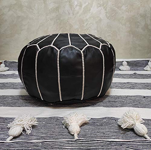 D.Art Group- Moroccan Pouf - Genuine Goatskin Leather - Bohemian Living Room Decor - Hassock & Ottoman Footstool - Round & Large Ottoman Pouf - Unstuffed (Dark Brown)