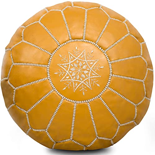 MARRAKESH STYLE Comfortable Leather Ottoman Pouf - Handmade Unstuffed Moroccan Pouf Cover - Round Pouf & Foot Rest Ottoman - Perfect for Living Rooms Bedrooms & Kids Room - Brown