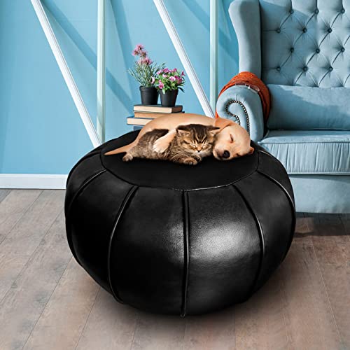 Louis Donné Unstuffed Moroccan Ottoman Pouf Cover, Supersoft Handmade Faux Moroccan Decor, Storage Solution, Foot Rest, Footstool, Pouffe Seat for Balcony Office Indoor 21dia Chestnut Brown