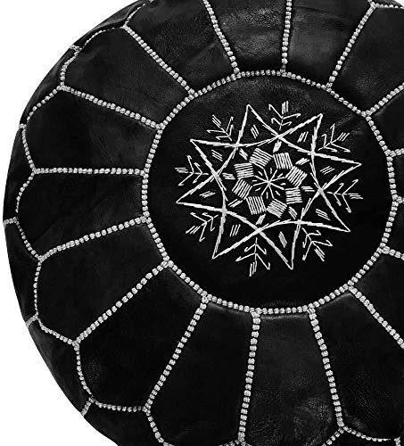 D.Art Group- Moroccan Pouf - Genuine Goatskin Leather - Bohemian Living Room Decor - Hassock & Ottoman Footstool - Round & Large Ottoman Pouf - Unstuffed (Dark Brown)