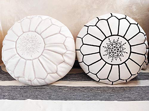 D.Art Group- Moroccan Pouf - Genuine Goatskin Leather - Bohemian Living Room Decor - Hassock & Ottoman Footstool - Round & Large Ottoman Pouf - Unstuffed (Dark Brown)