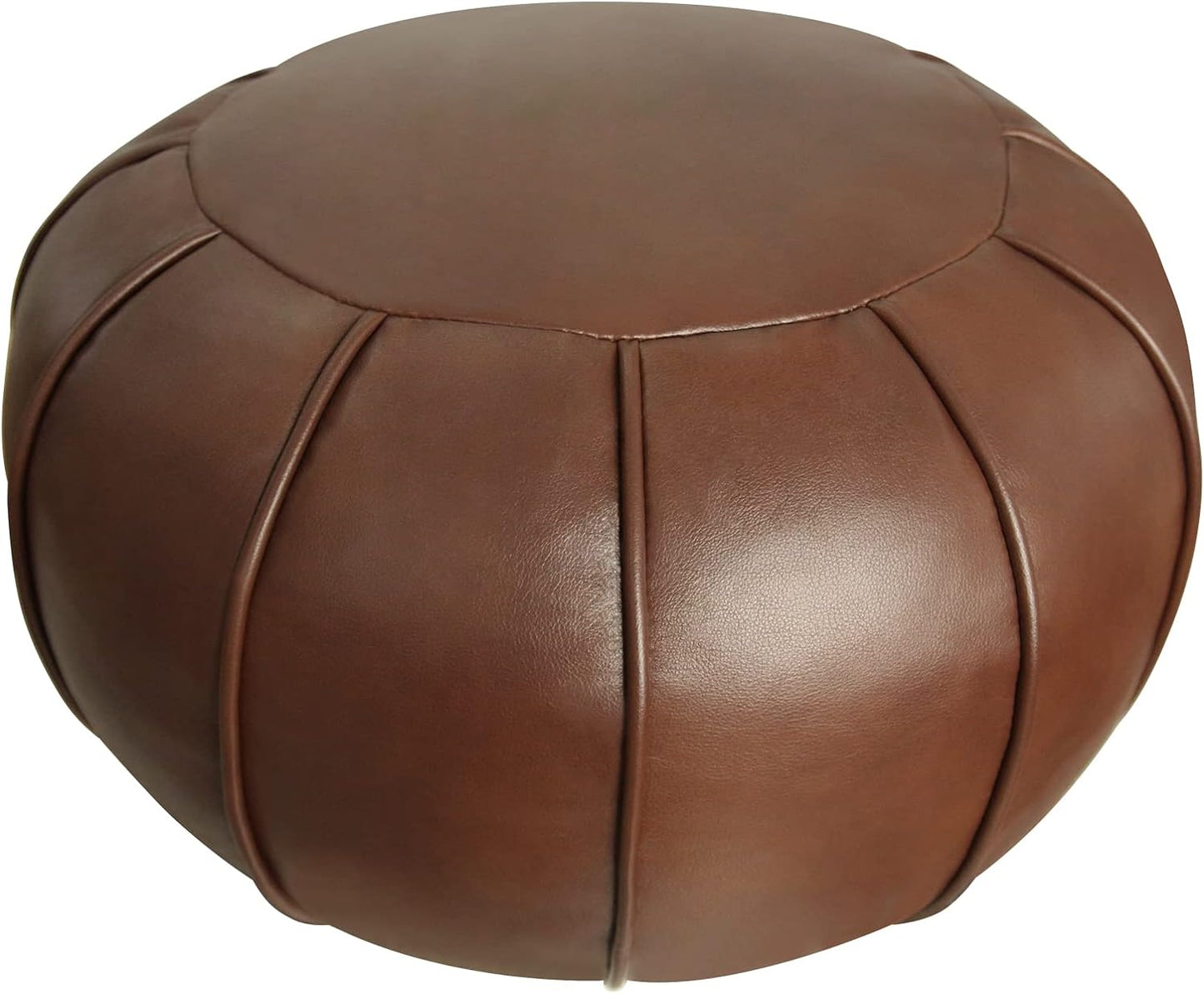 Pouf Ottoman Cover, Pouf Ottoman Foot Rest, Unstuffed Round Faux Leather Moroccan Decor, Storage Solution Footstool, Pouffe Seat for Balcony 21dia Yellow Brown, Poufs for Lving Room Gifts for Women