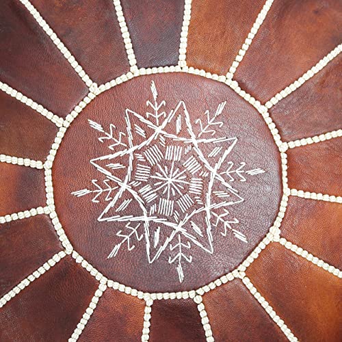 MARRAKESH STYLE Comfortable Leather Ottoman Pouf - Handmade Unstuffed Moroccan Pouf Cover - Round Pouf & Foot Rest Ottoman - Perfect for Living Rooms Bedrooms & Kids Room - Brown