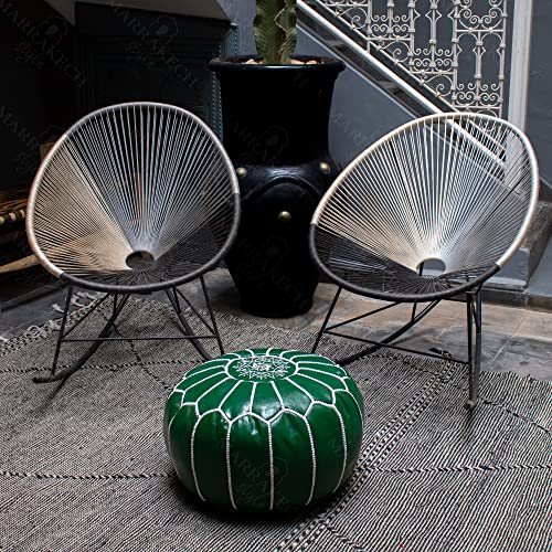 MARRAKESH STYLE Comfortable Leather Ottoman Pouf - Handmade Unstuffed Moroccan Pouf Cover - Round Pouf & Foot Rest Ottoman - Perfect for Living Rooms Bedrooms & Kids Room - Brown