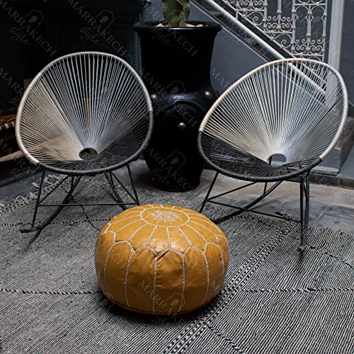 MARRAKESH STYLE Comfortable Leather Ottoman Pouf - Handmade Unstuffed Moroccan Pouf Cover - Round Pouf & Foot Rest Ottoman - Perfect for Living Rooms Bedrooms & Kids Room - Brown