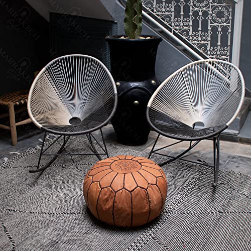 MARRAKESH STYLE Comfortable Leather Ottoman Pouf - Handmade Unstuffed Moroccan Pouf Cover - Round Pouf & Foot Rest Ottoman - Perfect for Living Rooms Bedrooms & Kids Room - Brown