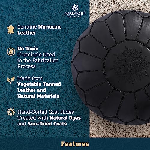 Marrakesh Gallery Genuine Leather Round Pouf Unstuffed - Moroccan Ottoman Footstool, Footrest Cover - Boho Decor - Bohemian Living Room, Bedroom, Kids Room, Gift & Wedding (Dark Tan)