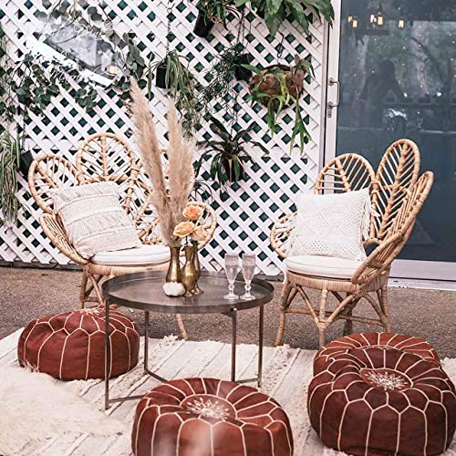 MARRAKESH STYLE Comfortable Leather Ottoman Pouf - Handmade Unstuffed Moroccan Pouf Cover - Round Pouf & Foot Rest Ottoman - Perfect for Living Rooms Bedrooms & Kids Room - Brown