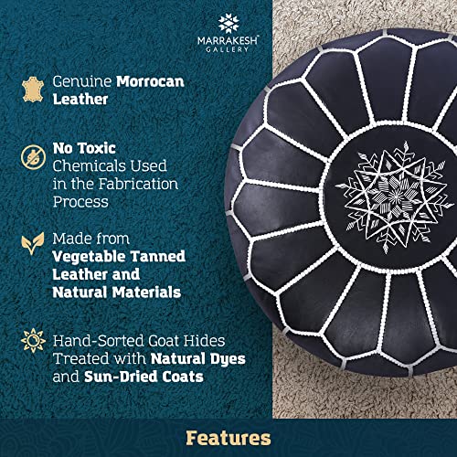 Marrakesh Gallery Genuine Leather Round Pouf Unstuffed - Moroccan Ottoman Footstool, Footrest Cover - Boho Decor - Bohemian Living Room, Bedroom, Kids Room, Gift & Wedding (Dark Tan)