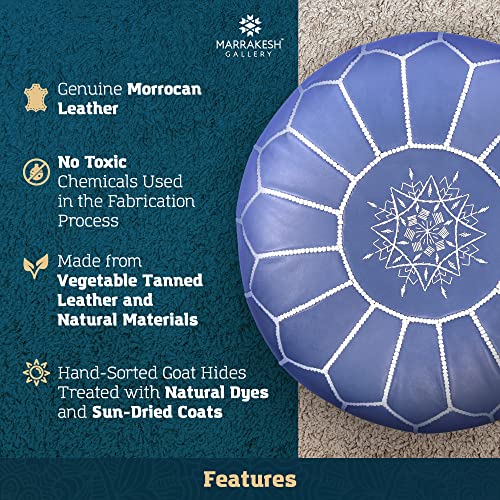 Marrakesh Gallery Genuine Leather Round Pouf Unstuffed - Moroccan Ottoman Footstool, Footrest Cover - Boho Decor - Bohemian Living Room, Bedroom, Kids Room, Gift & Wedding (Dark Tan)