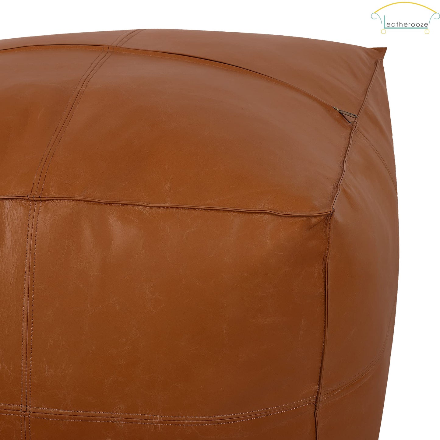 LEATHEROOZE Square Leather Pouf - ONLY Cover - Moroccan Pouf - 16" x 16" x 16" - Genuine Goatskin Leather - Room Decor -Hassock & Ottoman Footstool - Square & Large Ottoman Pouf - Unstuffed