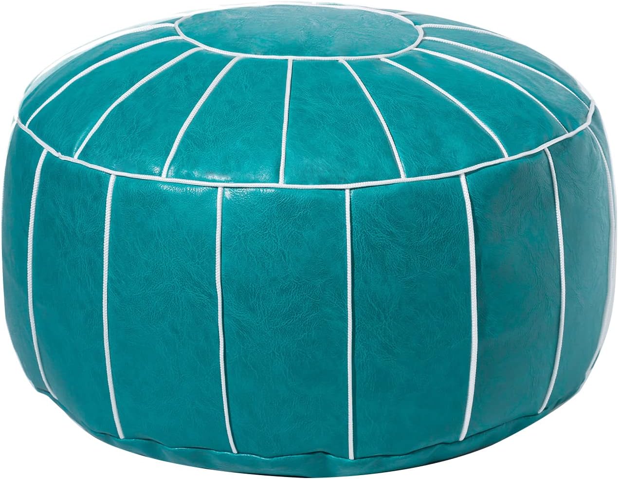 Vannaey Pouf Ottoman Foot Stool, Unstuffed Handmade Round Ottoman, PU Leather Pouf Cover Footstool Footrest Floor Cushion with Storage Moroccan Poufs for Living Room, Bedroom (No Stuffing)