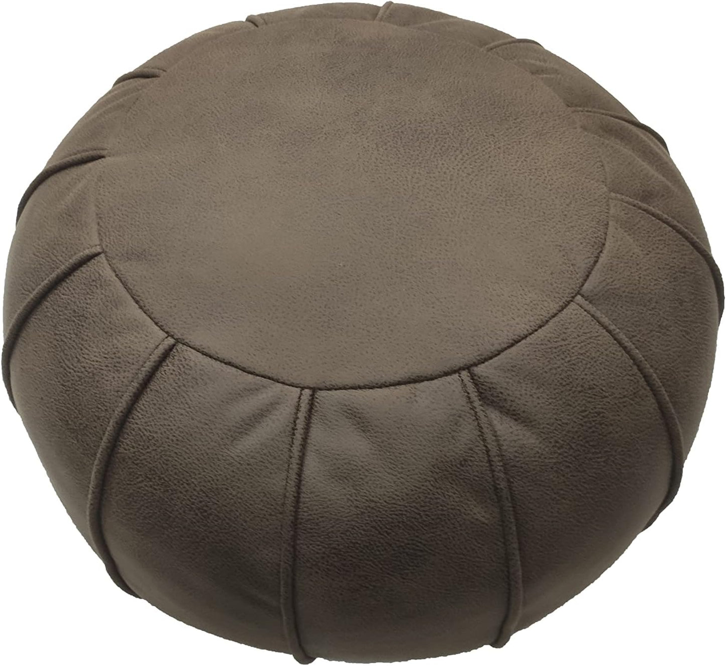 Pouf Ottoman Cover, Pouf Ottoman Foot Rest, Unstuffed Round Faux Leather Moroccan Decor, Storage Solution Footstool, Pouffe Seat for Balcony 21dia Yellow Brown, Poufs for Lving Room Gifts for Women