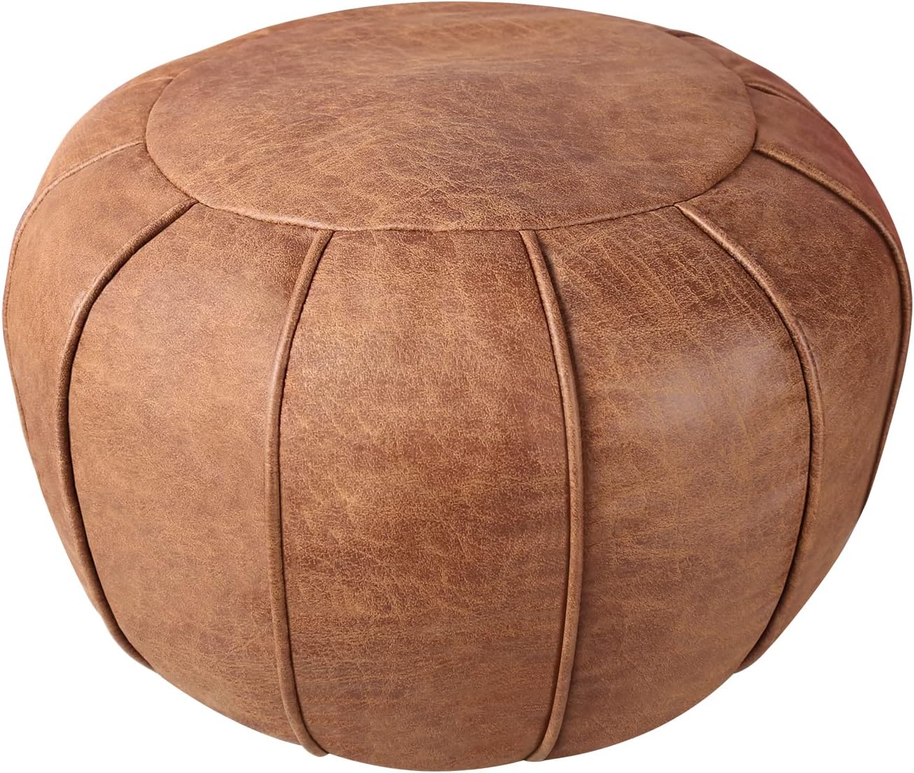 Pouf Ottoman Cover, Pouf Ottoman Foot Rest, Unstuffed Round Faux Leather Moroccan Decor, Storage Solution Footstool, Pouffe Seat for Balcony 21dia Yellow Brown, Poufs for Lving Room Gifts for Women