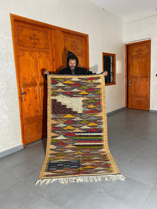 Moroccan  Kilim  handmade 100%wool berber  rugs. size is 210x110 cm