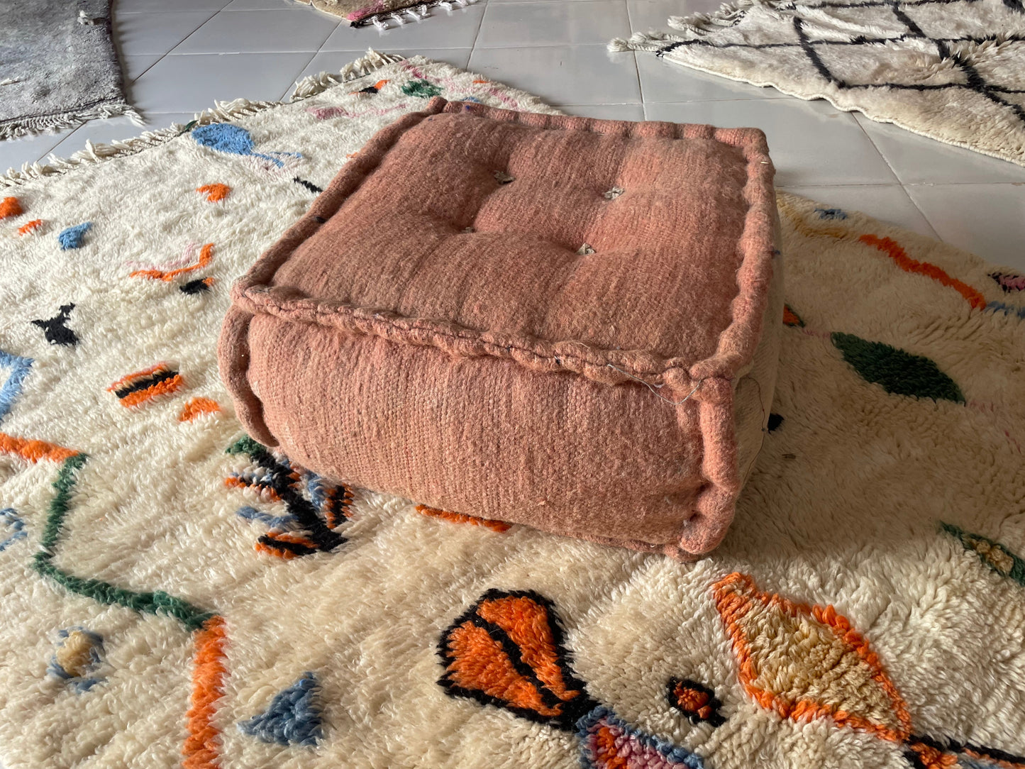 Moroccan Poufs rugs wool Ottomans Footstools Tan Unstuffed available to ship