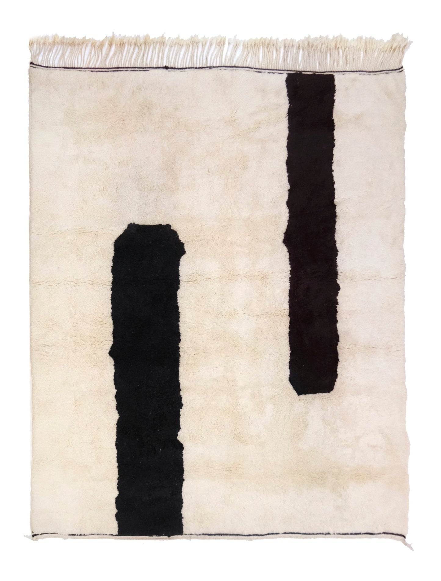Abstract Black & Cream Wool Rug – Handwoven Minimalist Floor Art