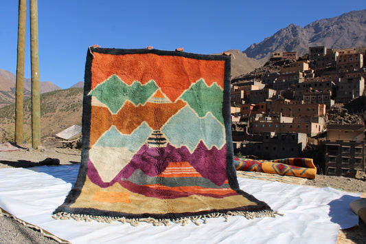 Beni Ourain rugs originate from the Atlas Mountains of Morocco and are characterized by their distinctive, neutral-toned, and geometric designs. These handwoven rugs often feature a plush pile and are made by the Berber tribes,  size is 270x192 cm