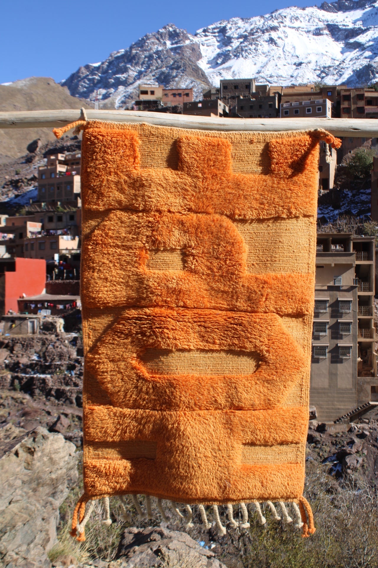 Handmade Moroccan HOPE Rug – Natural Wool Tufted Art Carpet – Adrar Cooperative size is 120x70 cm