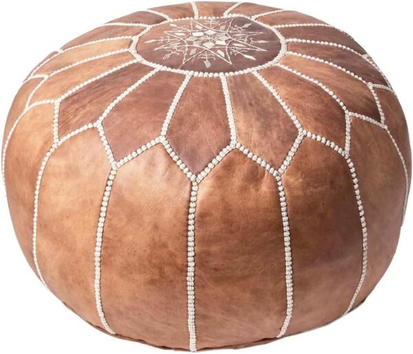 Fezcrafts Genuine Leather Moroccan Ottoman Prefilled Stuffed Moroccan Pouf Footresf Livin Room Cocktail Seats Goatskin Tribal Bohemian Home Decor (TAN) - Image 5