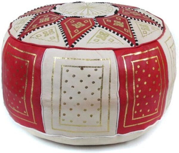 IKRAM DESIGN Fez Moroccan Leather Pouf, Black/Beige, 18-Inch by 15-Inch - Image 2
