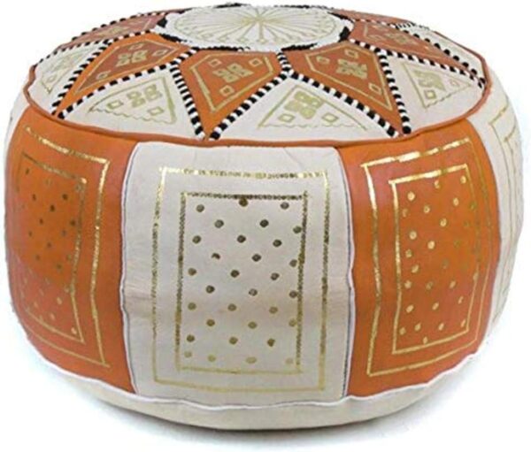 IKRAM DESIGN Fez Moroccan Leather Pouf, Black/Beige, 18-Inch by 15-Inch - Image 3
