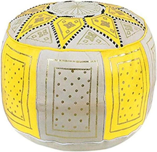 IKRAM DESIGN Fez Moroccan Leather Pouf, Black/Beige, 18-Inch by 15-Inch - Image 4