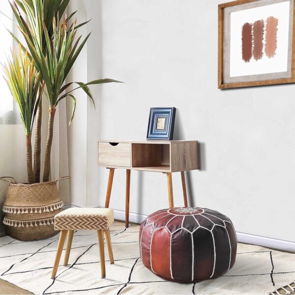 Fezcrafts Genuine Leather Moroccan Ottoman Prefilled Stuffed Moroccan Pouf Footresf Livin Room Cocktail Seats Goatskin Tribal Bohemian Home Decor (TAN) - Image 7