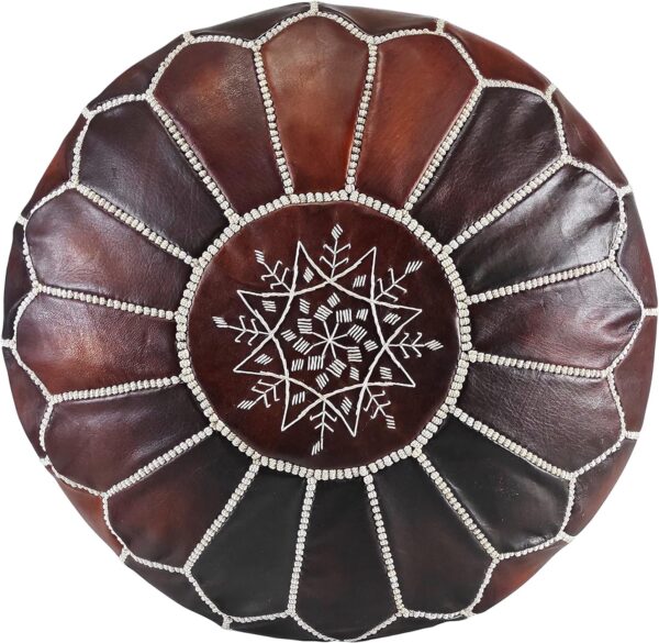 Fezcrafts Genuine Leather Moroccan Ottoman Prefilled Stuffed Moroccan Pouf Footresf Livin Room Cocktail Seats Goatskin Tribal Bohemian Home Decor (TAN) - Image 2