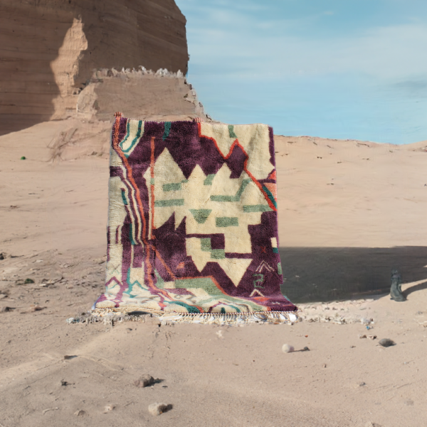 Beni Ourain rugs originate from the Atlas Mountains of Morocco and are characterized by their distinctive, neutral-toned, and geometric designs. These handwoven rugs often feature a plush pile and are made by the Berber tribes,  size is 224x160 cm - Image 2